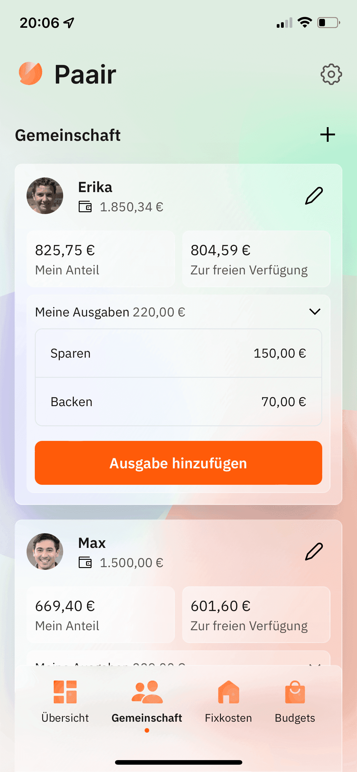 Paair Screenshot: Gemeinschaft von 2 Personen, Erika und Max