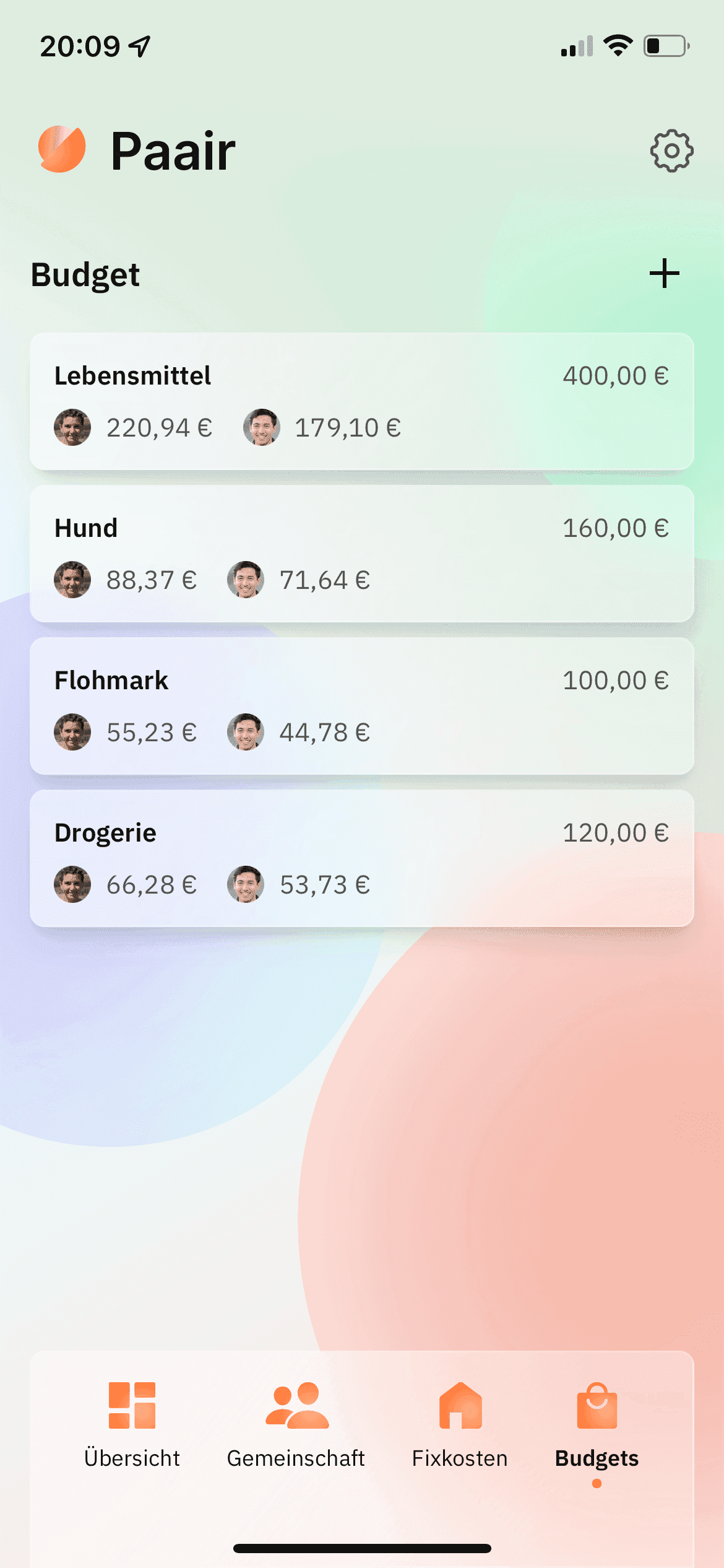 Paair Screenshot: Budget Übersicht