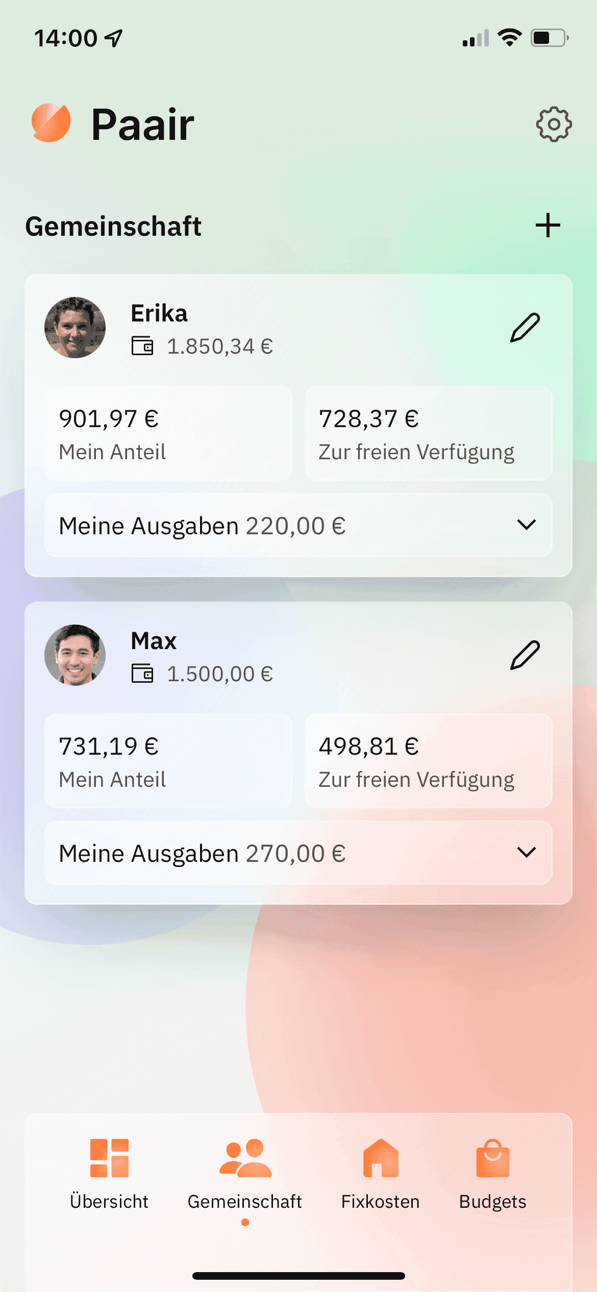 Paair Screenshot: Gemeinschaft von 2 Personen, Erika und Max