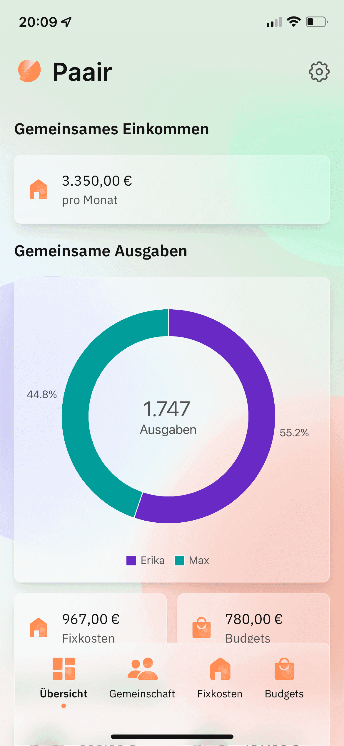 Paair Screenshot: Dashboard der Gemeinschaft